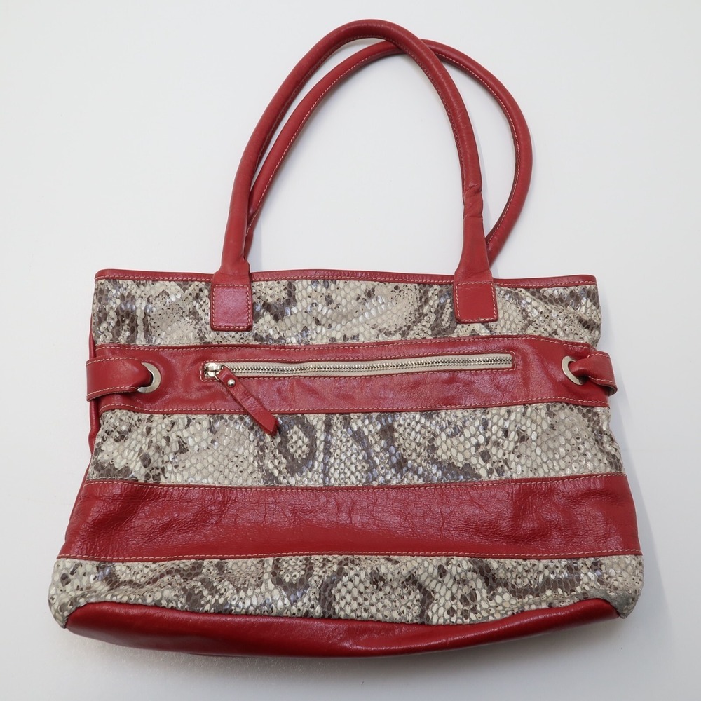 Innue Shoulder Purse Red Snake Skin Leather Handbag Shoulder Purse Tote‎